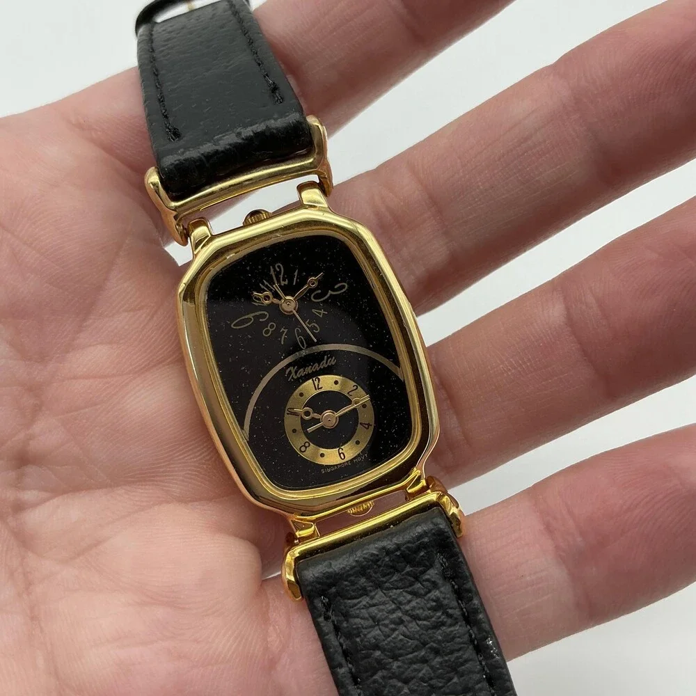 Xanadu Womens Watch 25mm Black Dial Gold Tone Leather Multi Dial New Battery